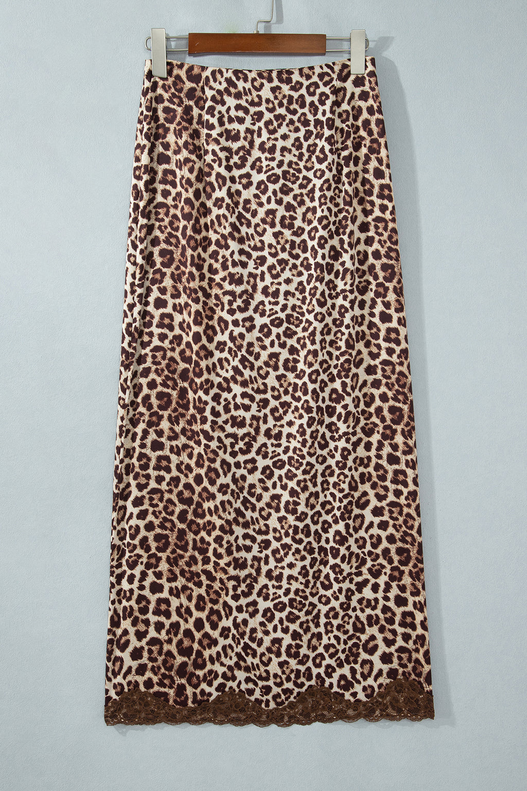 Brown Cheetah Print Trim Split Long Western Skirt