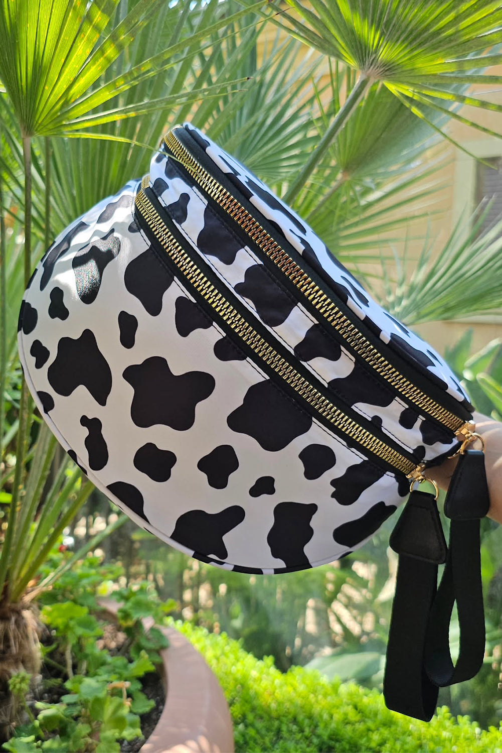 Green Checkered Print Wide Strap Large Crossbody Bag