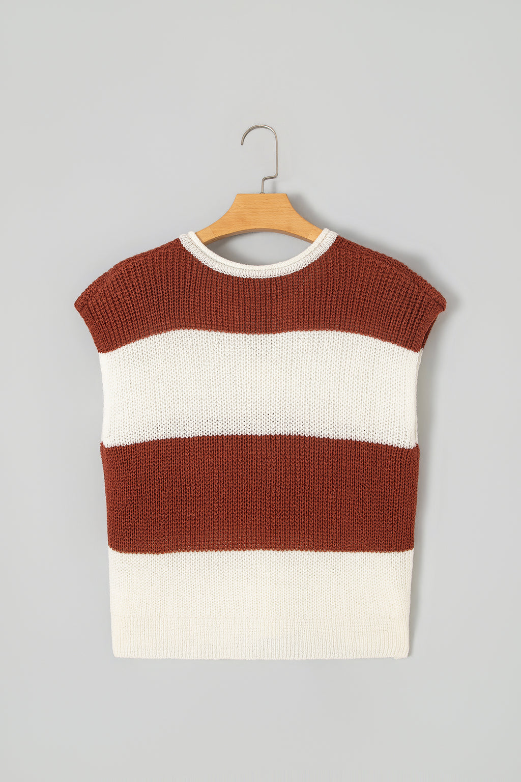 Blue Stripe Striped Colorblock Knit V Neck Short Sleeve Loose Sweater