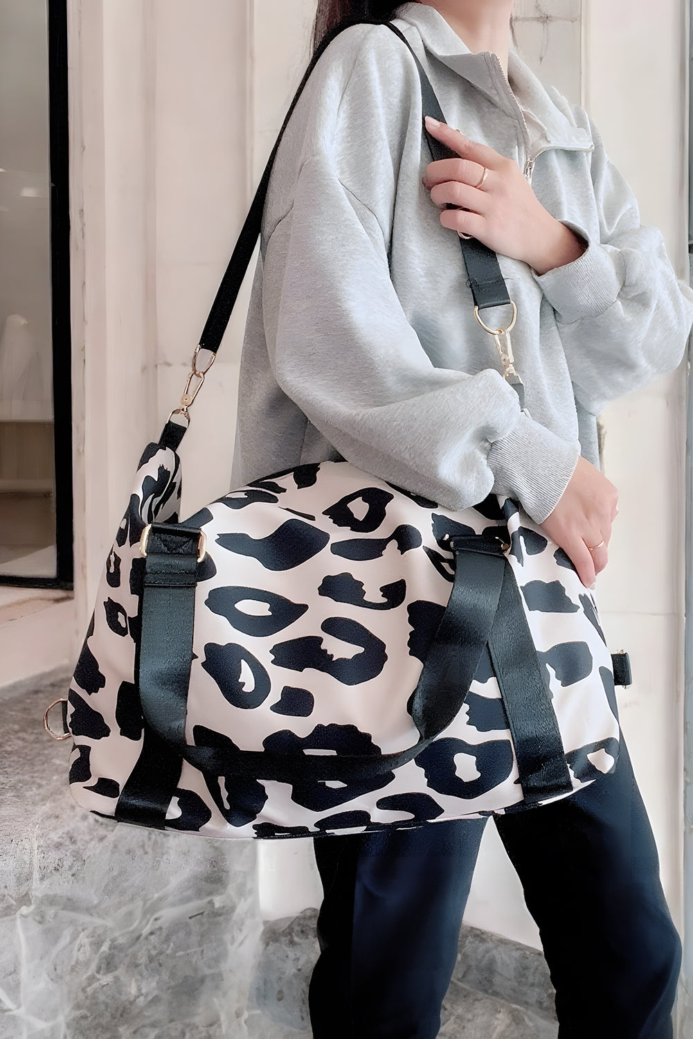 Color black Leopard Print Large Travel Bag