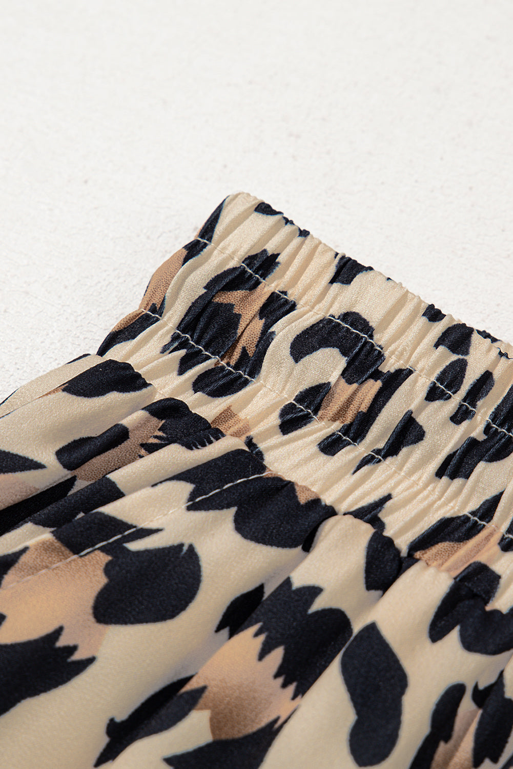 Parchment Leopard Drawstring Elastic Waistband Flowy Wide Leg Pants