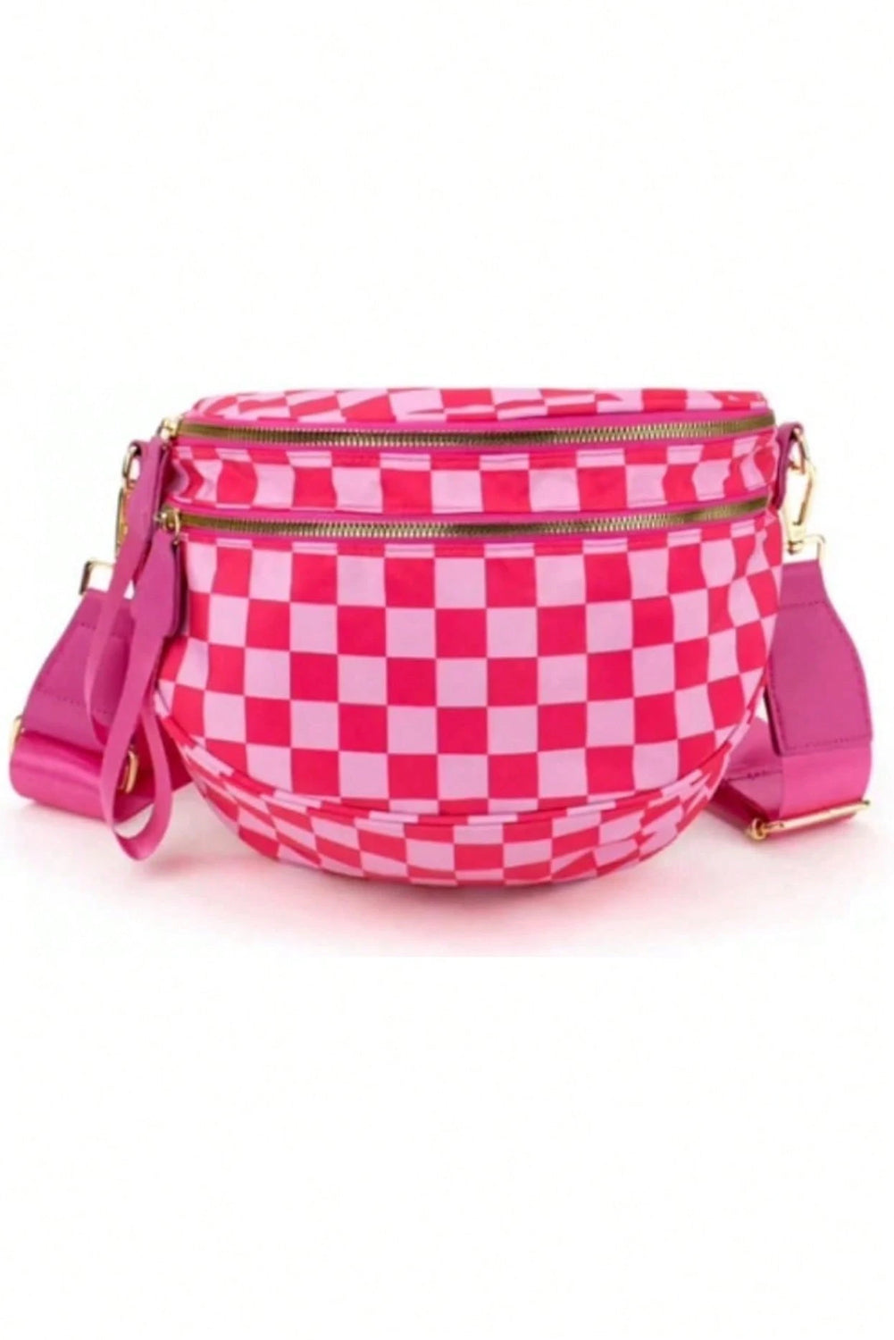 Green Checkered Print Wide Strap Large Crossbody Bag