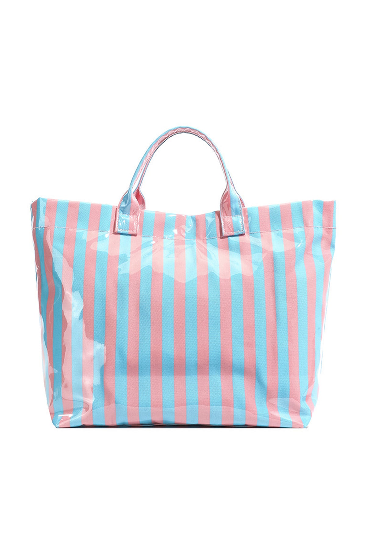 Pink Glossy Striped Vinyl Large Tote Bag (Color Varied)