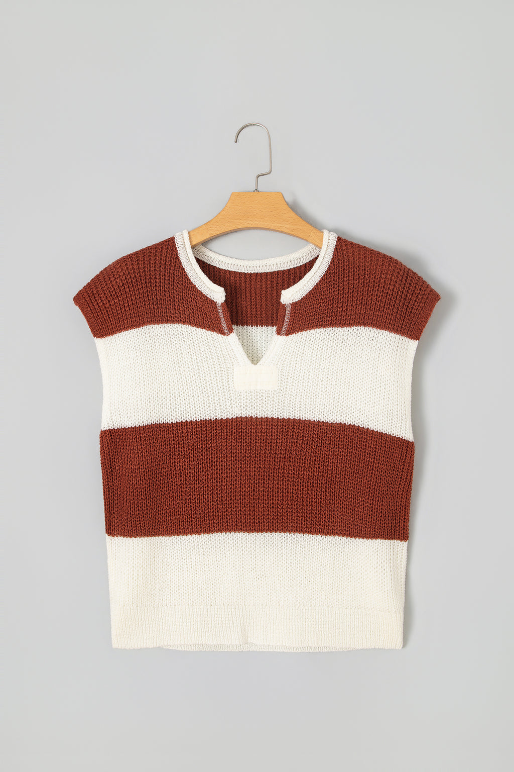 Blue Stripe Striped Colorblock Knit V Neck Short Sleeve Loose Sweater