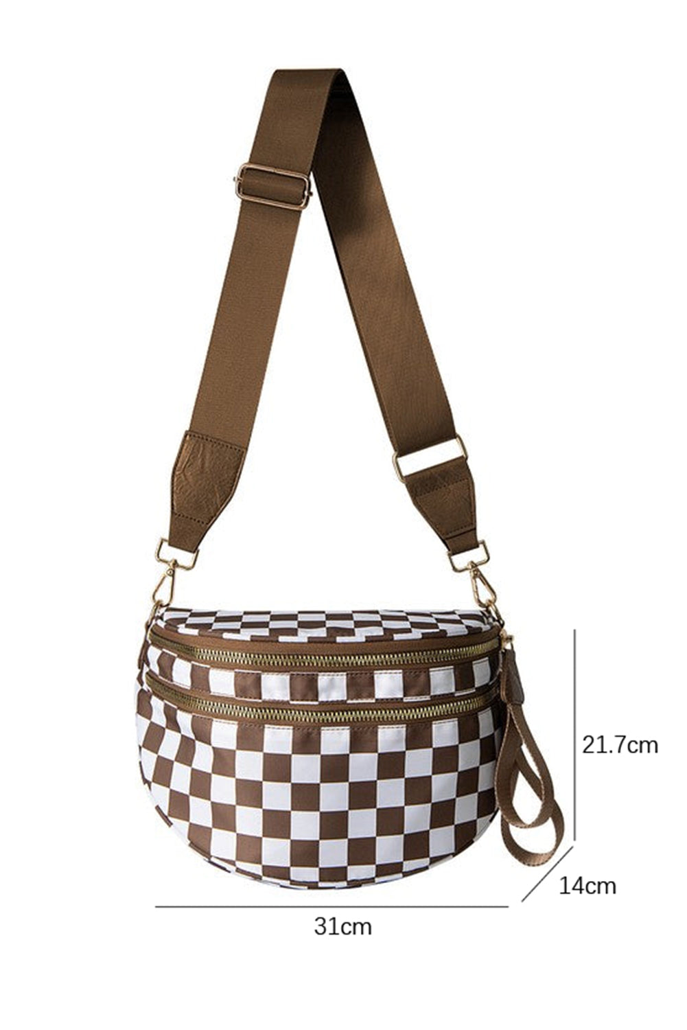 Green Checkered Print Wide Strap Large Crossbody Bag