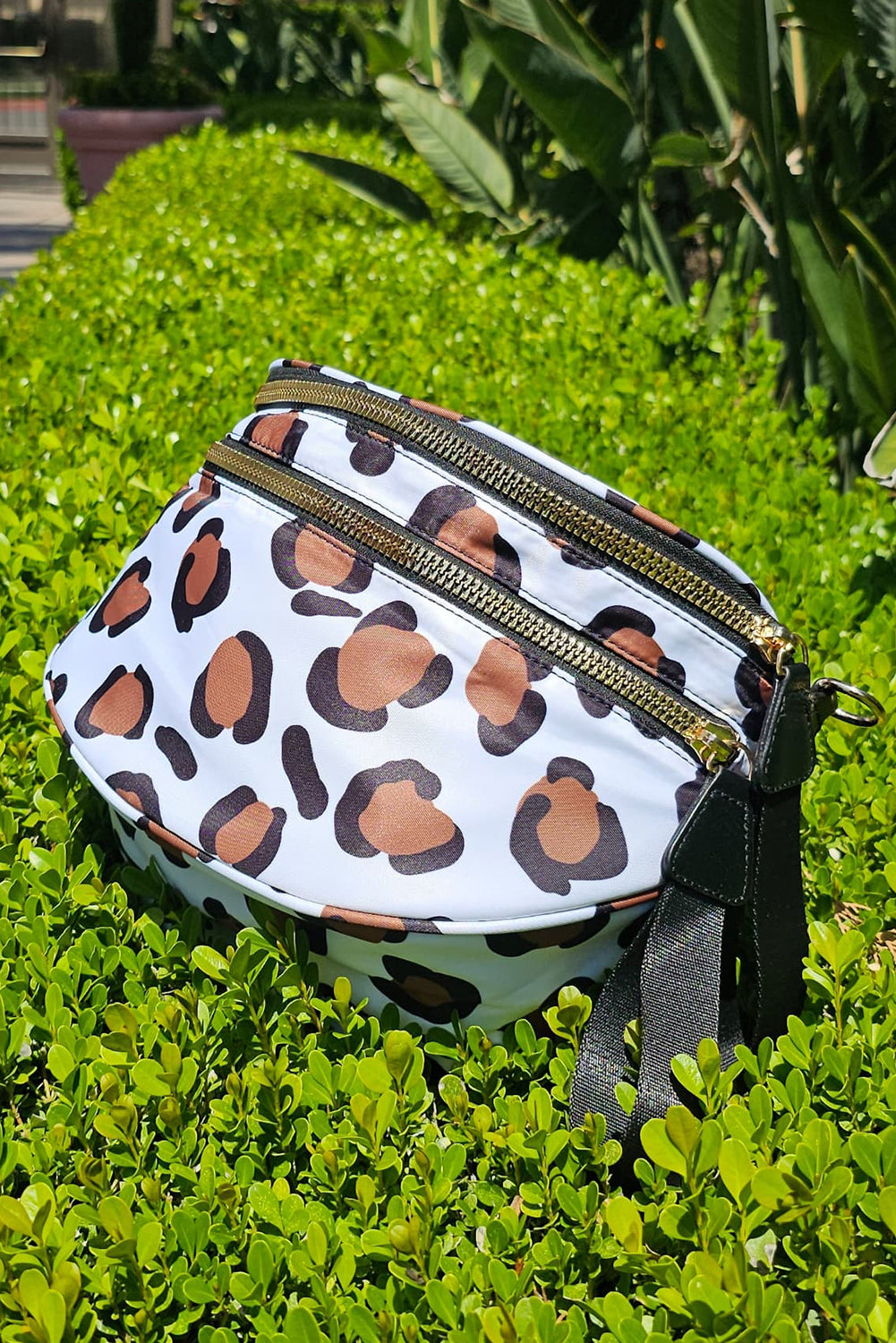 Green Checkered Print Wide Strap Large Crossbody Bag