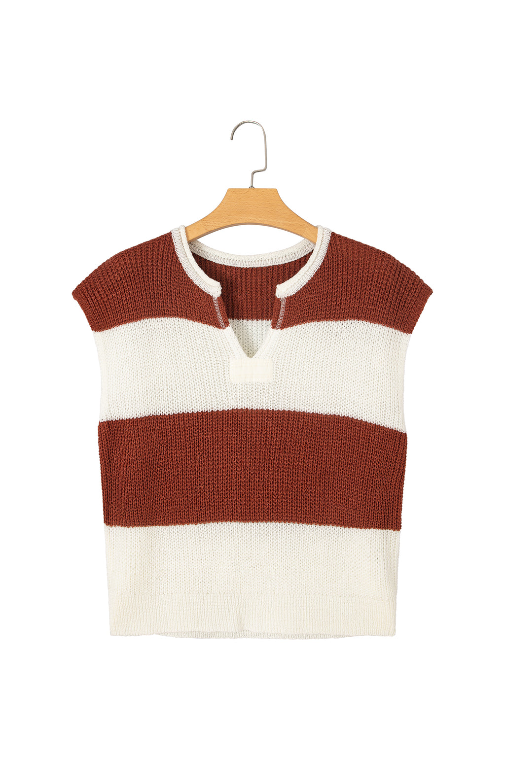Blue Stripe Striped Colorblock Knit V Neck Short Sleeve Loose Sweater