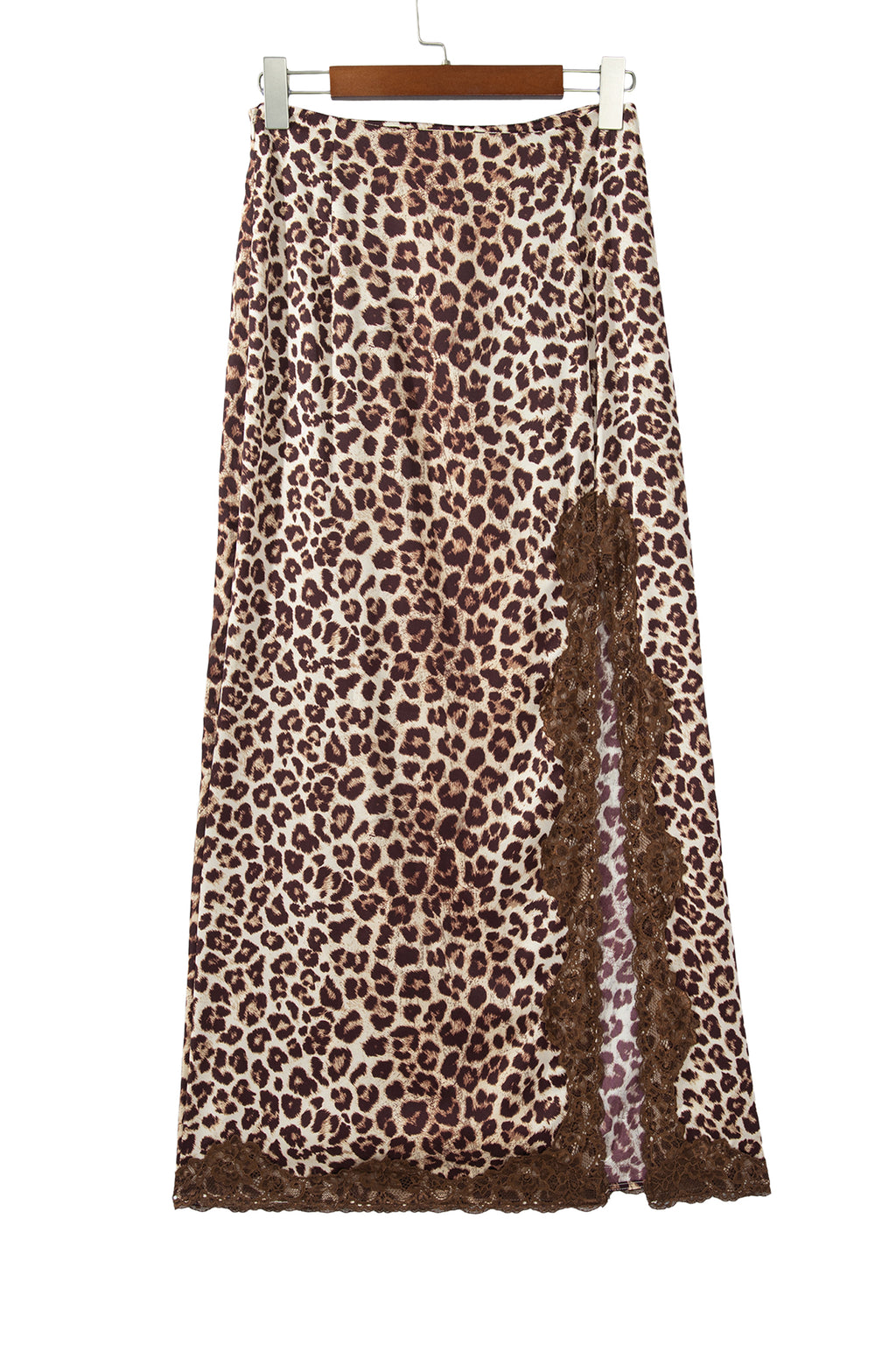 Brown Cheetah Print Trim Split Long Western Skirt