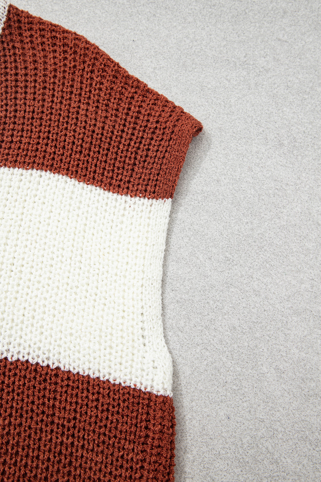 Blue Stripe Striped Colorblock Knit V Neck Short Sleeve Loose Sweater
