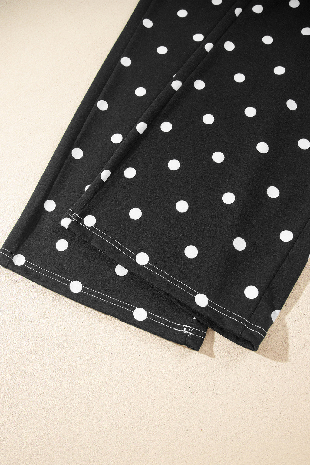 Beige Polka Dot Half Sleeve Loose Top Elastic Waist Casual Pants Set