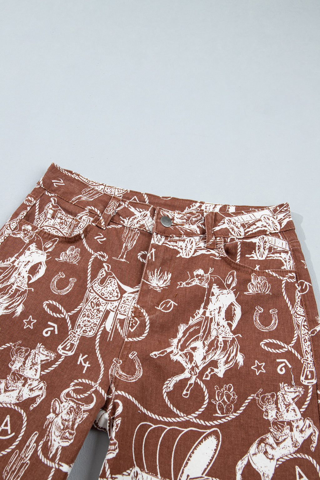 Khaki Patchwork Print Casual Shift Jeans