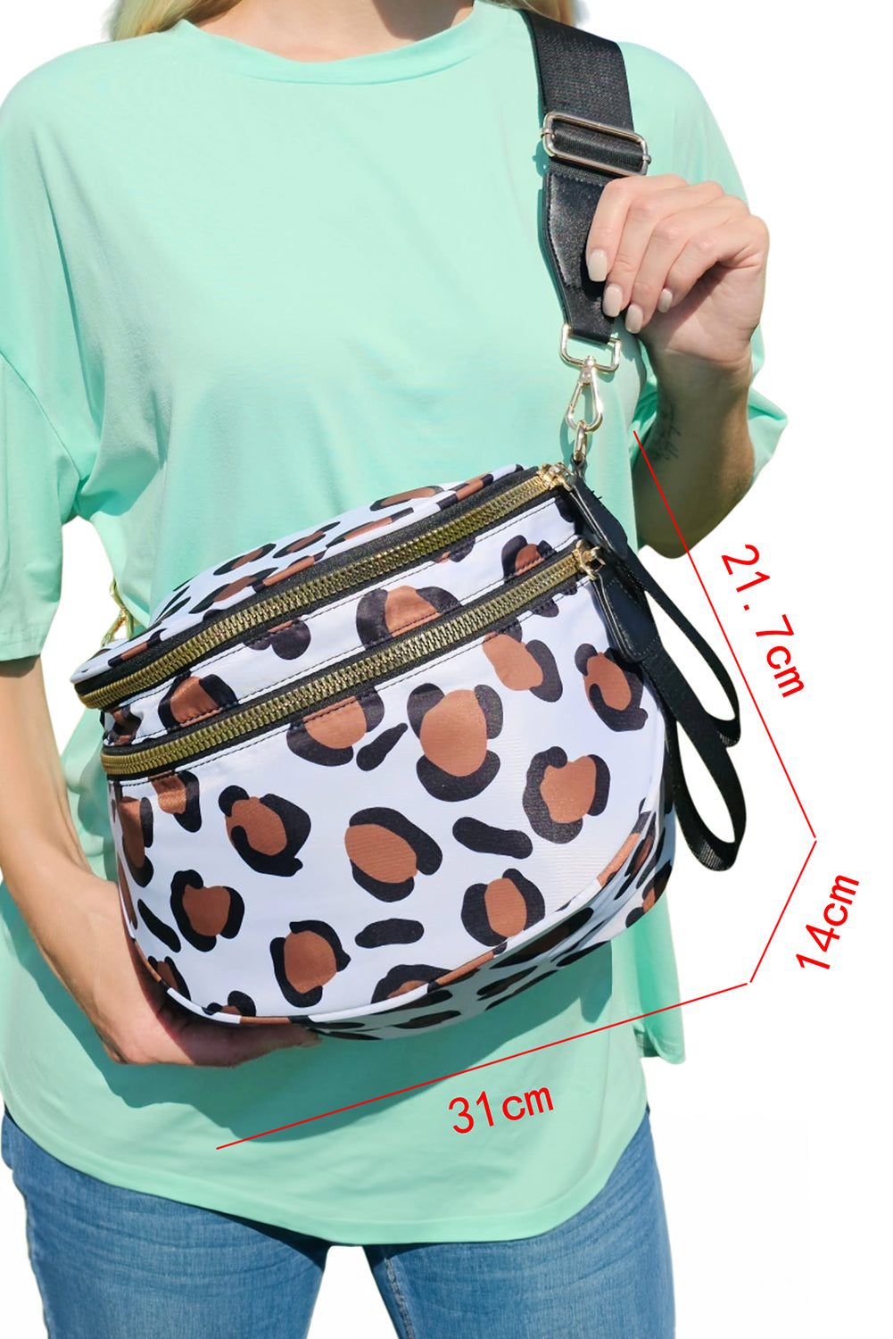 Green Checkered Print Wide Strap Large Crossbody Bag
