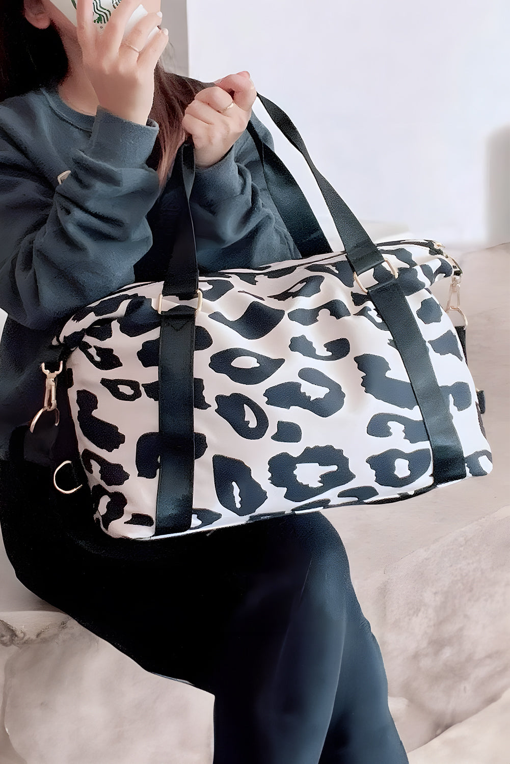 Color black Leopard Print Large Travel Bag
