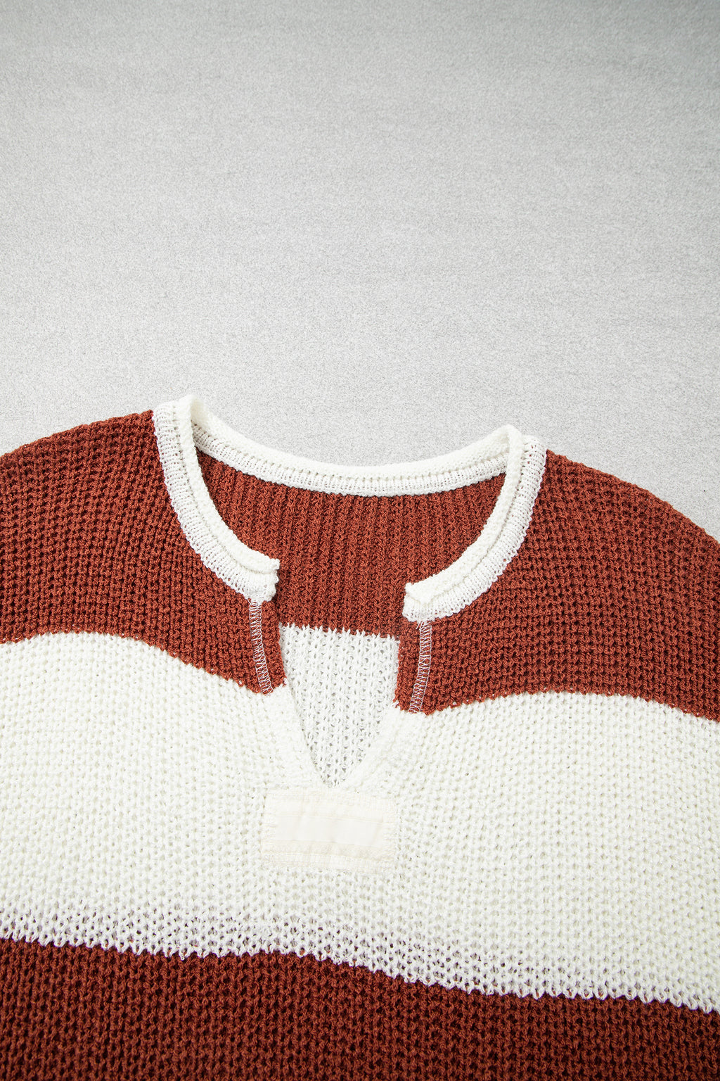 Blue Stripe Striped Colorblock Knit V Neck Short Sleeve Loose Sweater